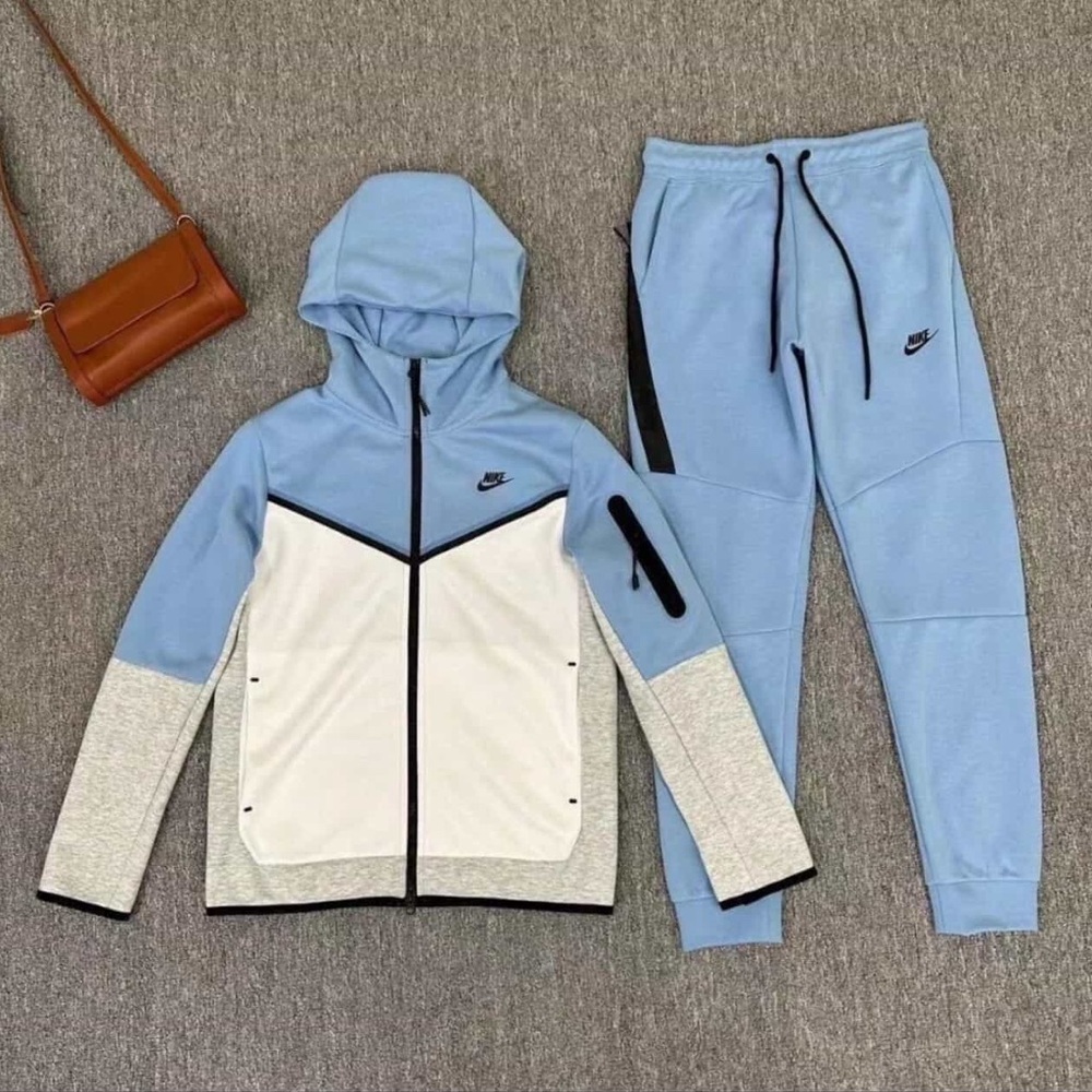 Nike Light Blue and White Hoodie Set